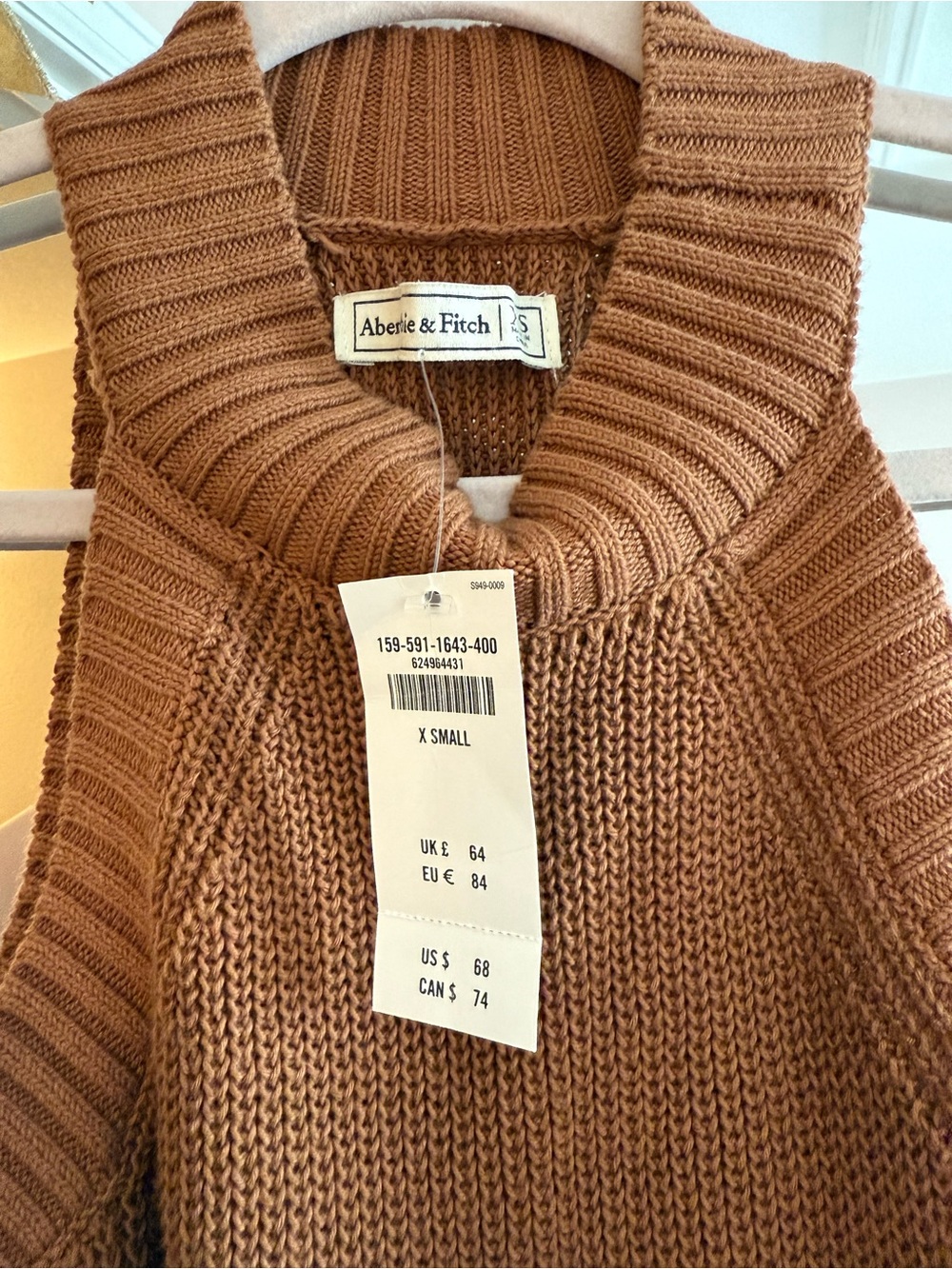 Abercrombie & Fitch Women's Camel Ribbed Shawl Collar Sweater